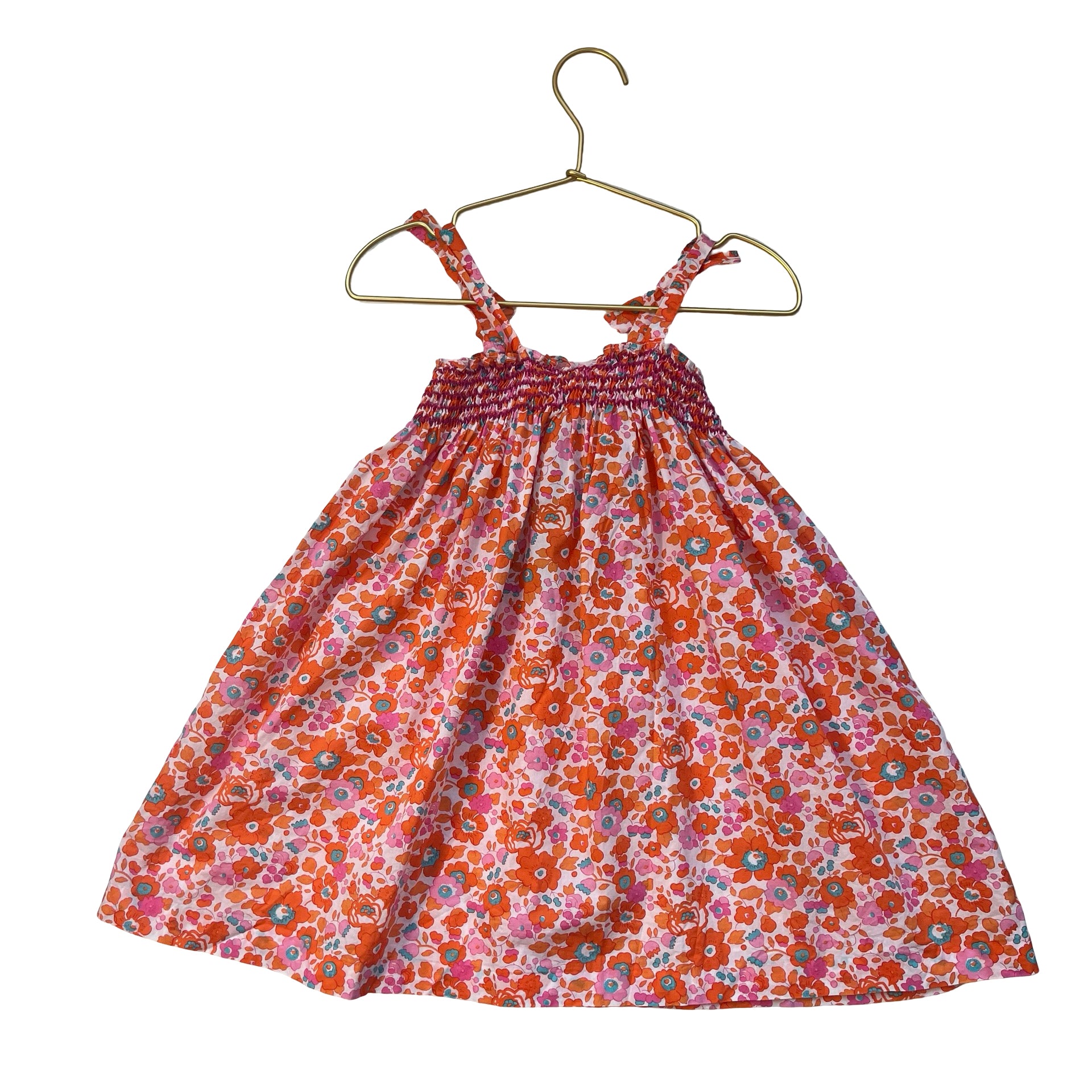 Jacadi Orange, Pink, Blue Flower Print Smocked Blouse - Size 4A