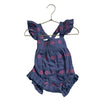 Mer St. Barth Plum & Pink Embroidered Overall Bubble Romper - Size 6-12 Mo