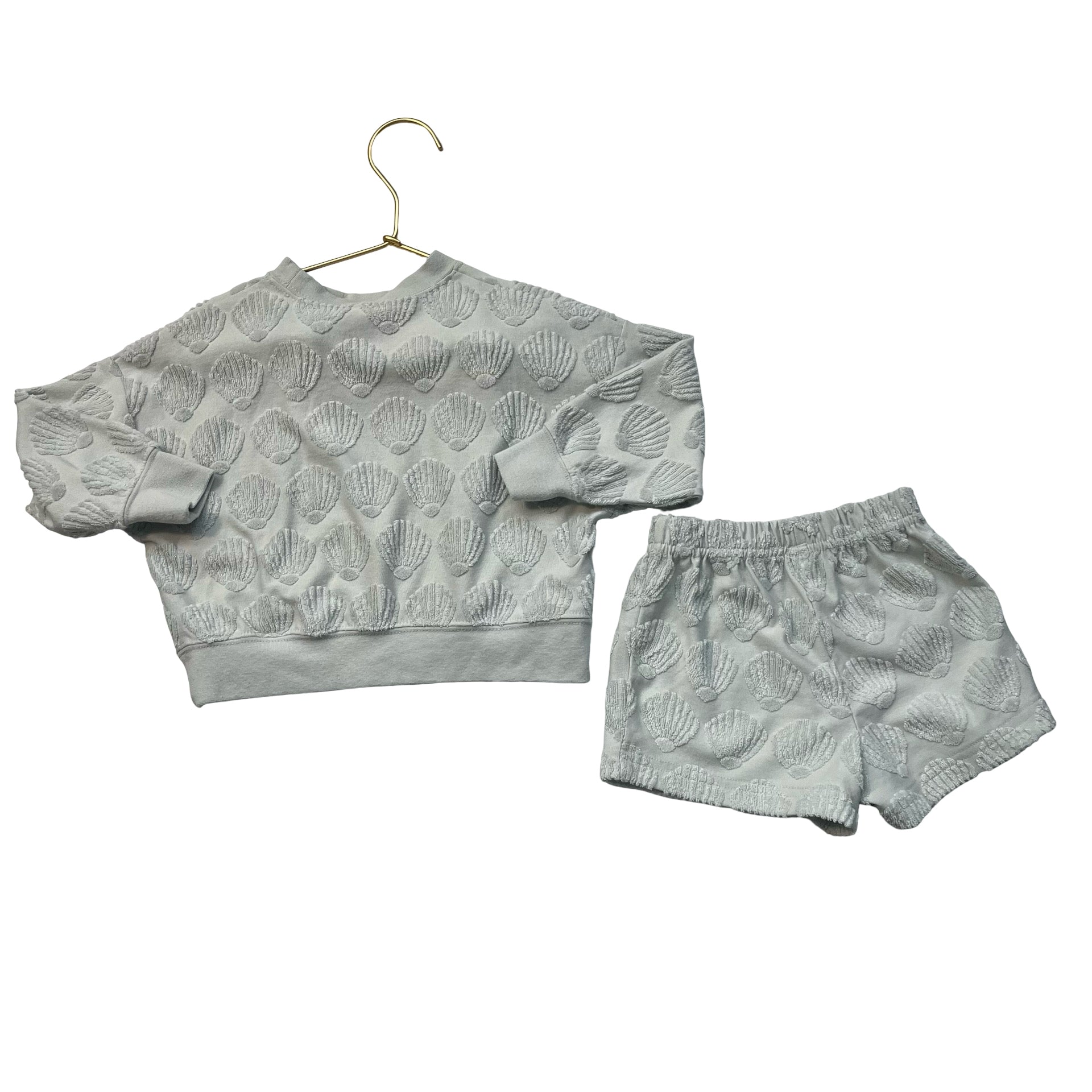 Rylee & Cru Mint Green Terry Shell Pattern Sweatshirt & Shorts Set -12-18 Mo
