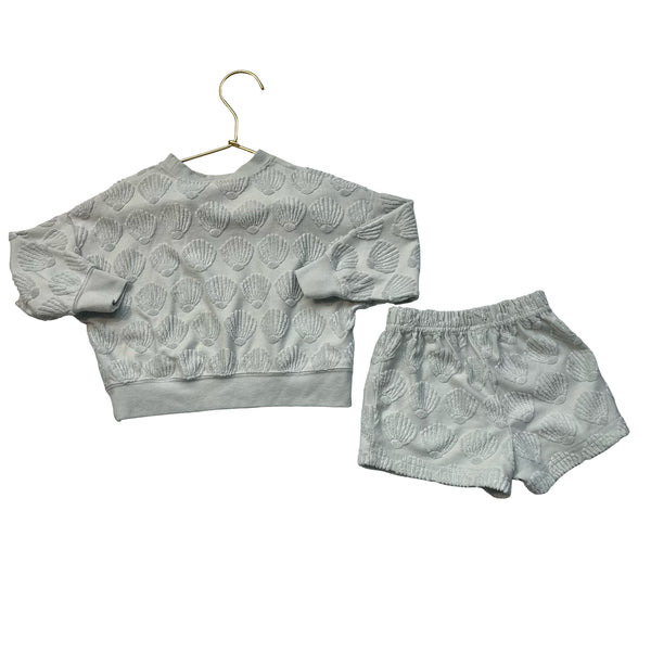 Rylee & Cru Mint Green Terry Shell Pattern Sweatshirt & Shorts Set -12-18 Mo