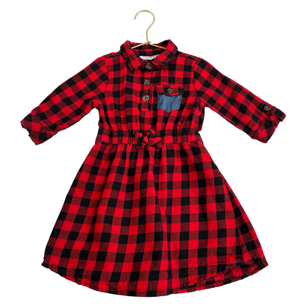 Young Hearts Red & Black Check Flannel Dress - Size 6