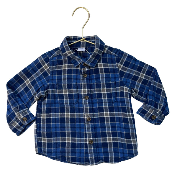 Baby Gap Blue, Gray Plaid Flannel Button Down Shirt - Size 18-24 Mo