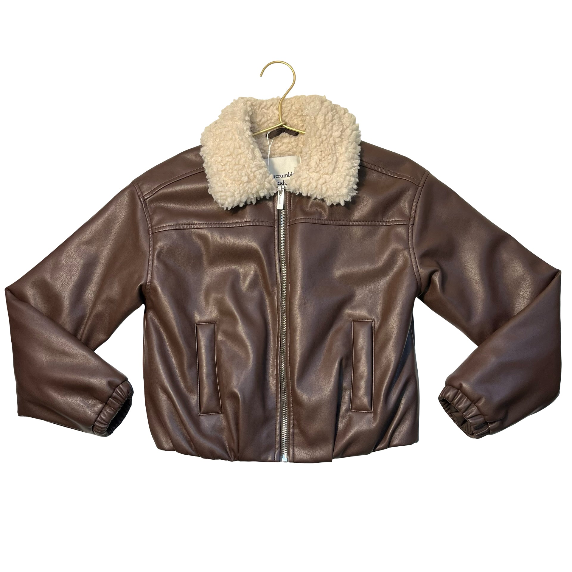 Abercrombie Kids Sherpa-Lined Brown Faux Leather Jacket - Size 9-10