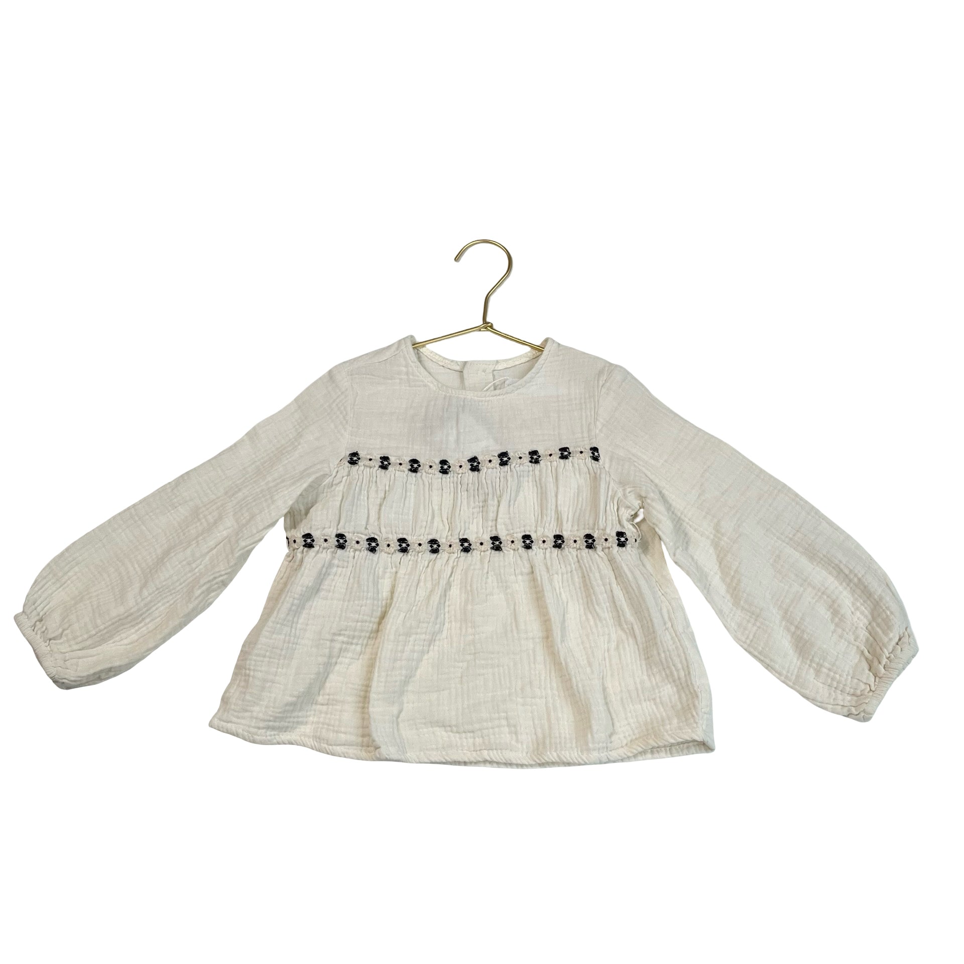 Zara Ivory Cotton Gauze Flower Blouse - Size 6