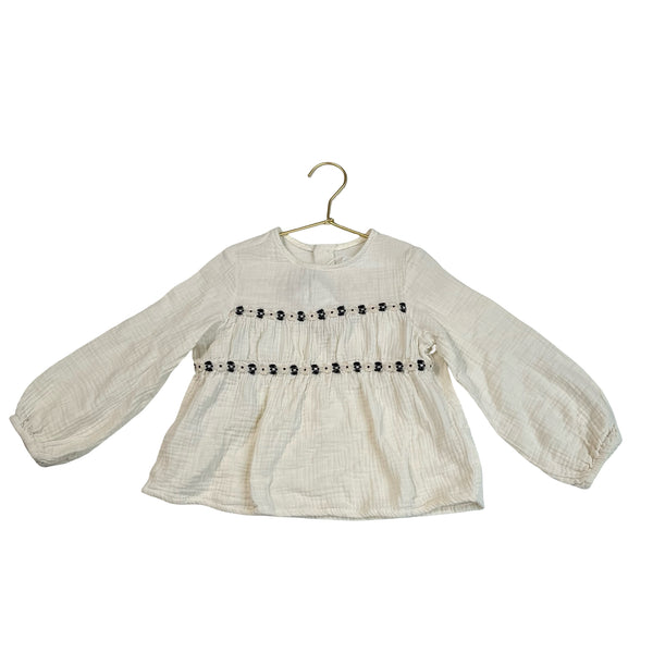 Zara Ivory Cotton Gauze Flower Blouse - Size 6