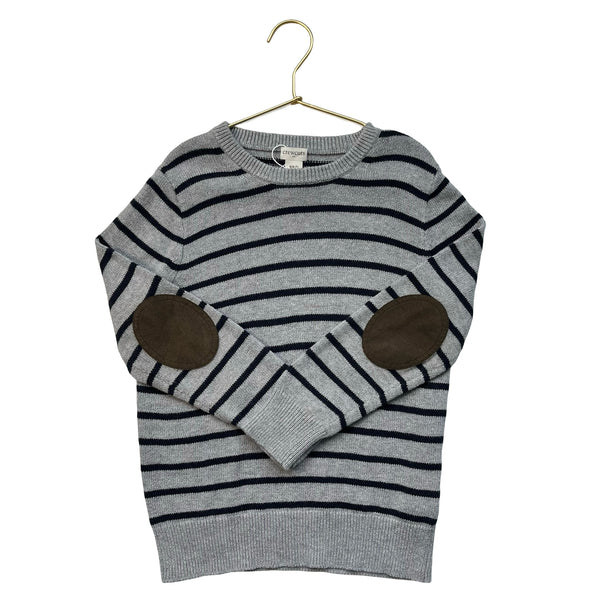 Crewcuts Gray & Navy Striped Sweater, Elbow Patches - Size S 6-7