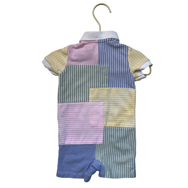 Ralph Lauren Pastel Striped Patchwork Polo Romper - Size 6 Mo