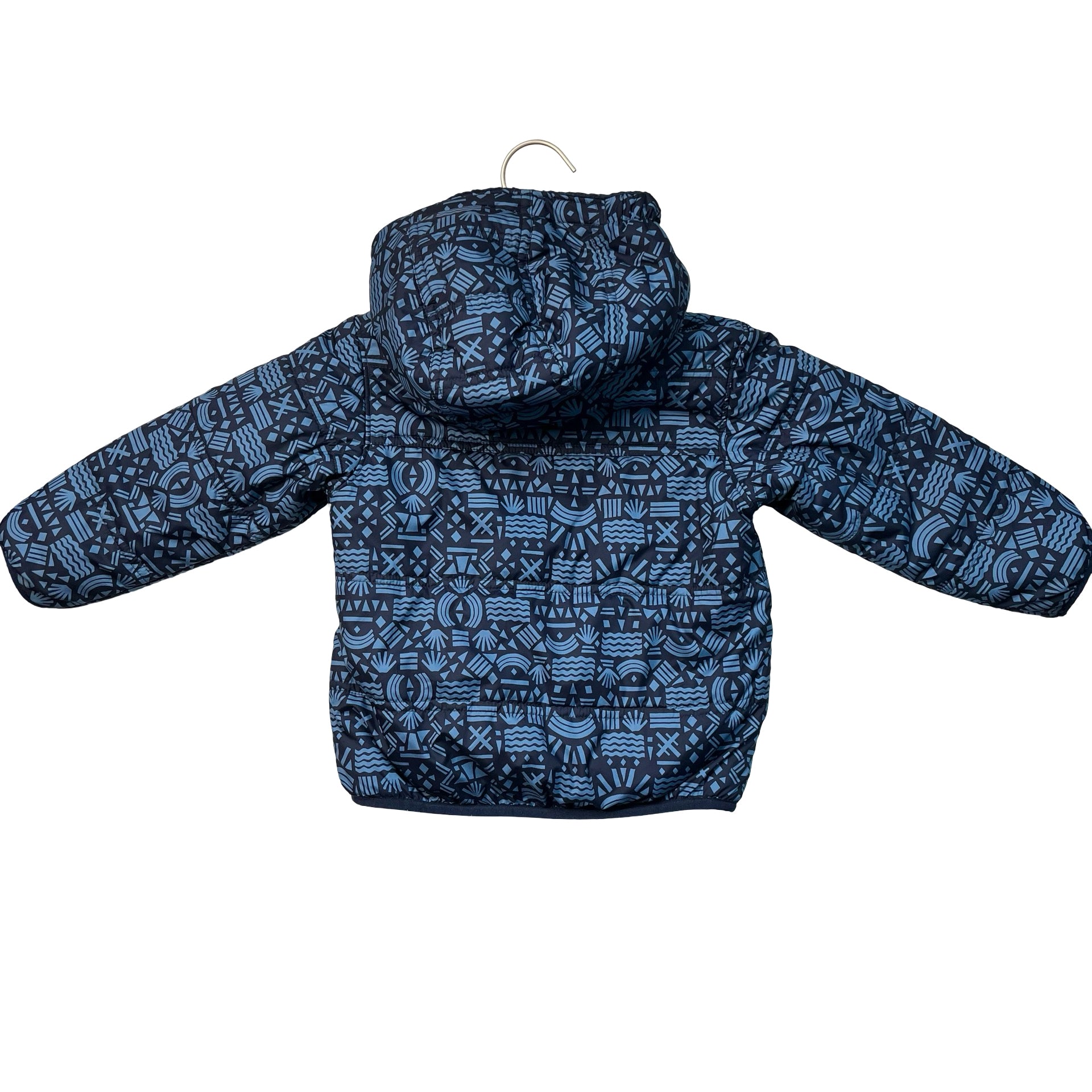 Patagonia Reversible Navy Sherpa & Blue Pattern Hooded Jacket - Size 3T