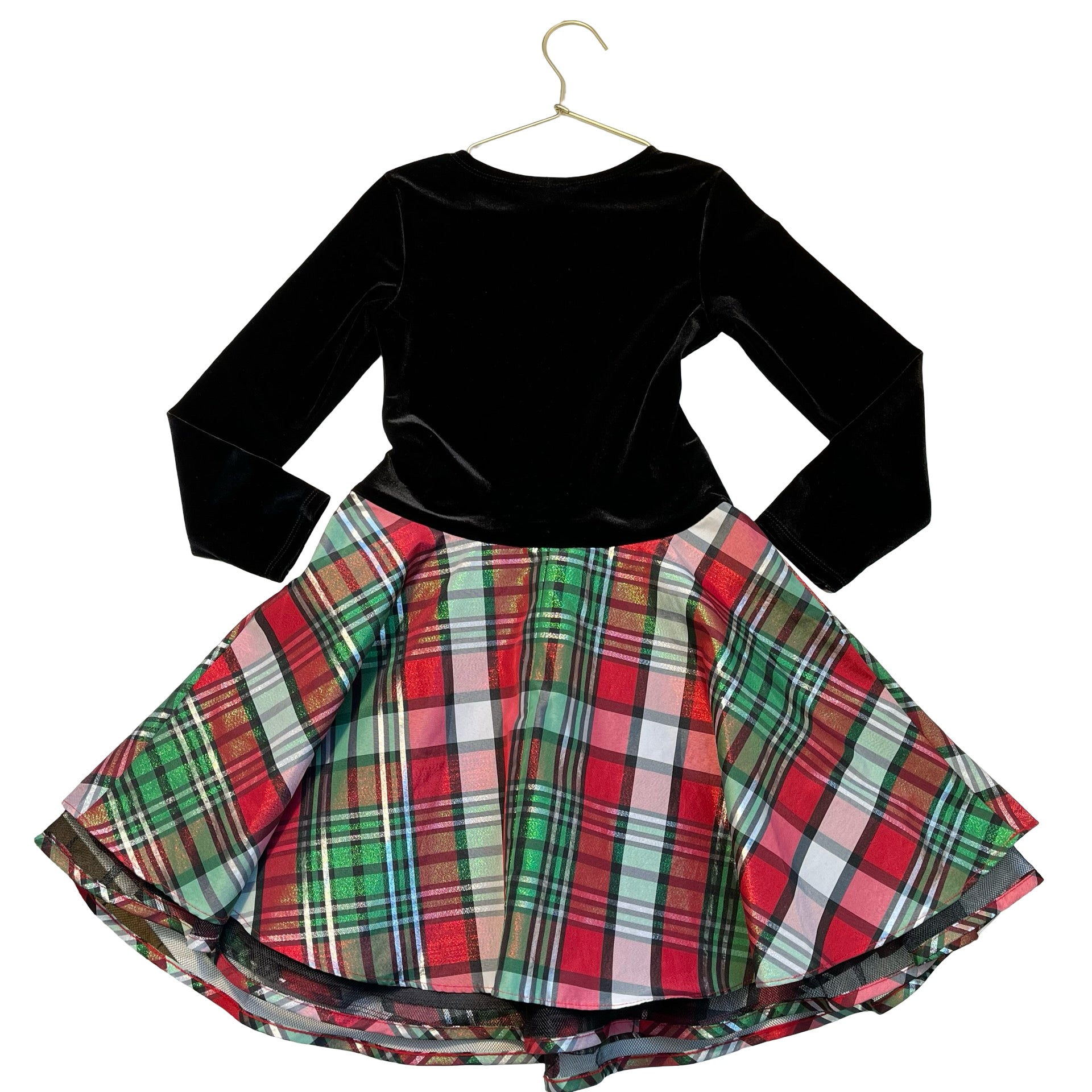 Bonnie Jean Black Velour & Red, Green, Metallic Silver Plaid Dress - Size 6X