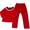 Jacadi Red Velour Pants & Top, White & Plaid Collar - Size 8