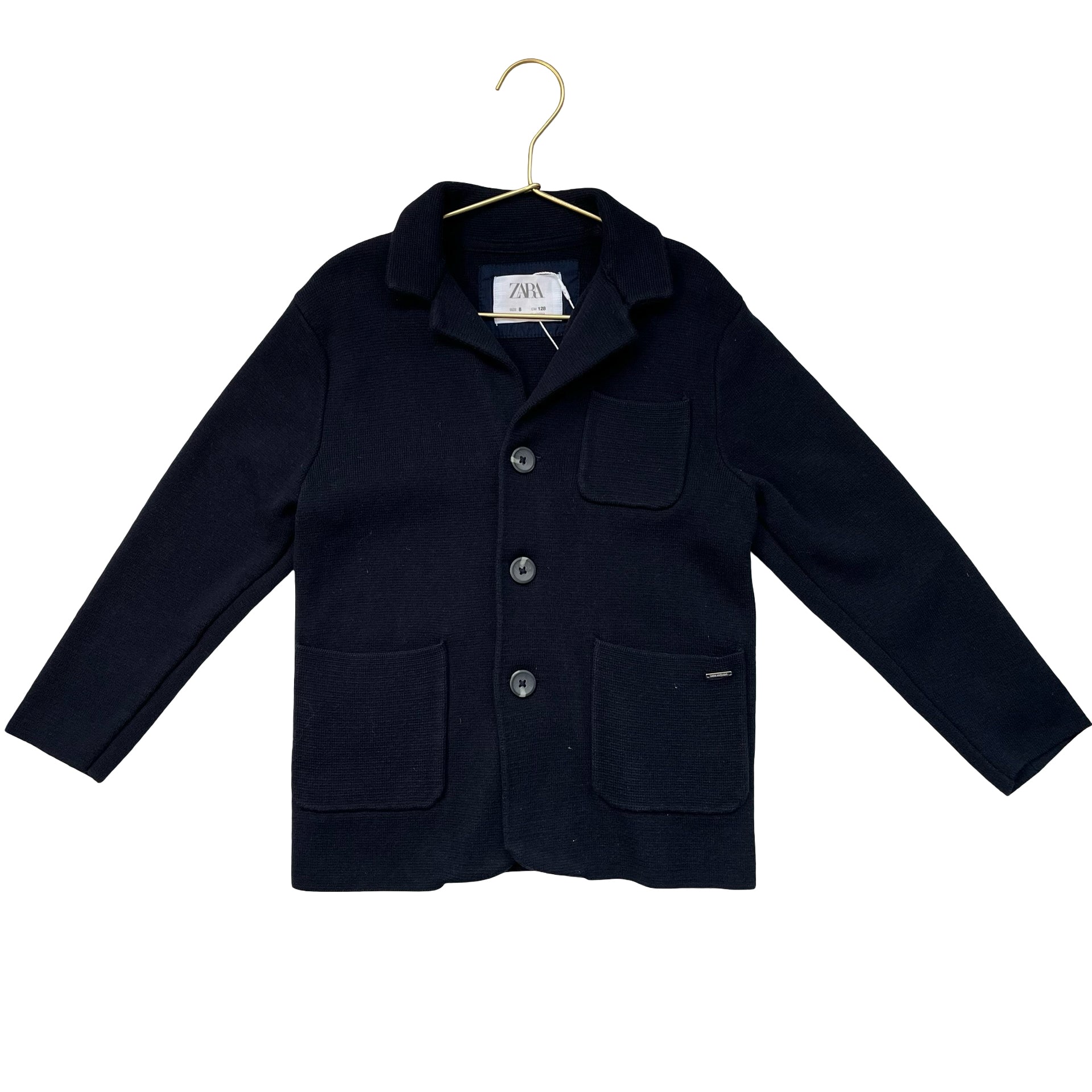 Zara Navy Cotton Blazer-Style Cotton Cardigan Sweater - Size 8