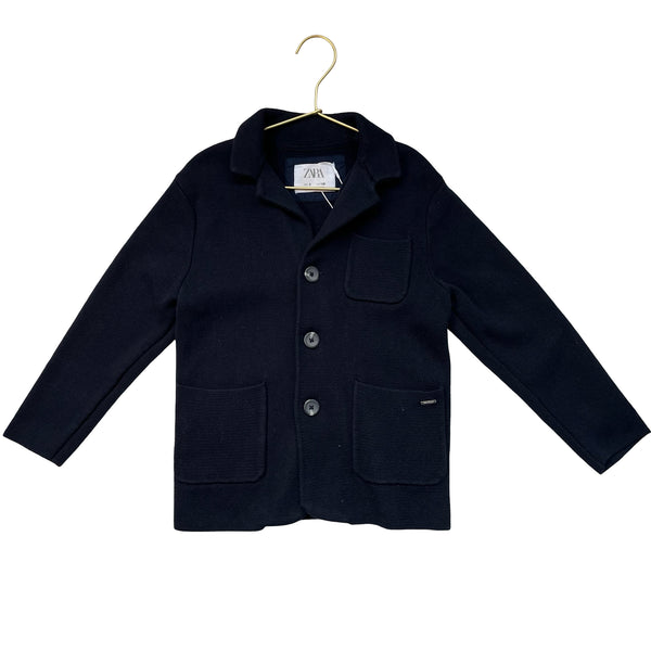 Zara Navy Cotton Blazer-Style Cotton Cardigan Sweater - Size 8