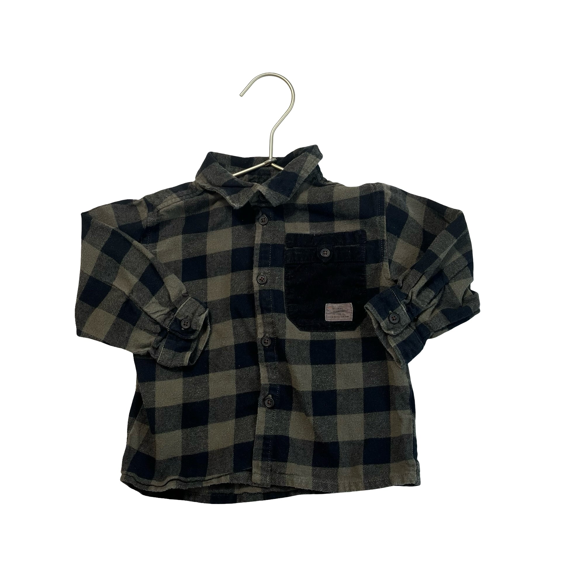 Zara Olive Green & Black Check Flannel - Size 12-18 Mo
