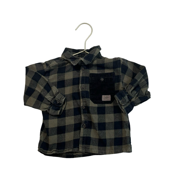 Zara Olive Green & Black Check Flannel - Size 12-18 Mo