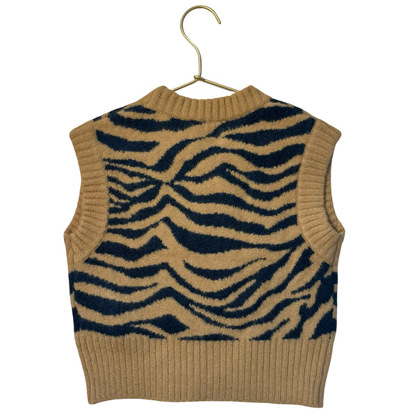Monoprix Tan & Teal Animal Pattern Sweater Vest - Size 5