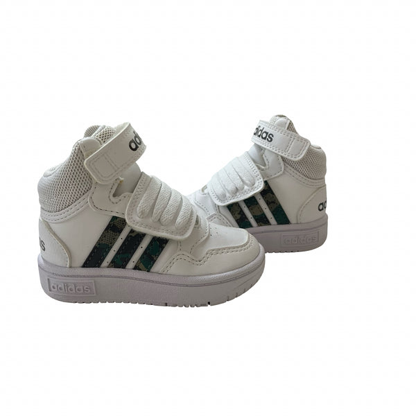 Adidas White & Green Camo High-Top Sneakers - Size 5k