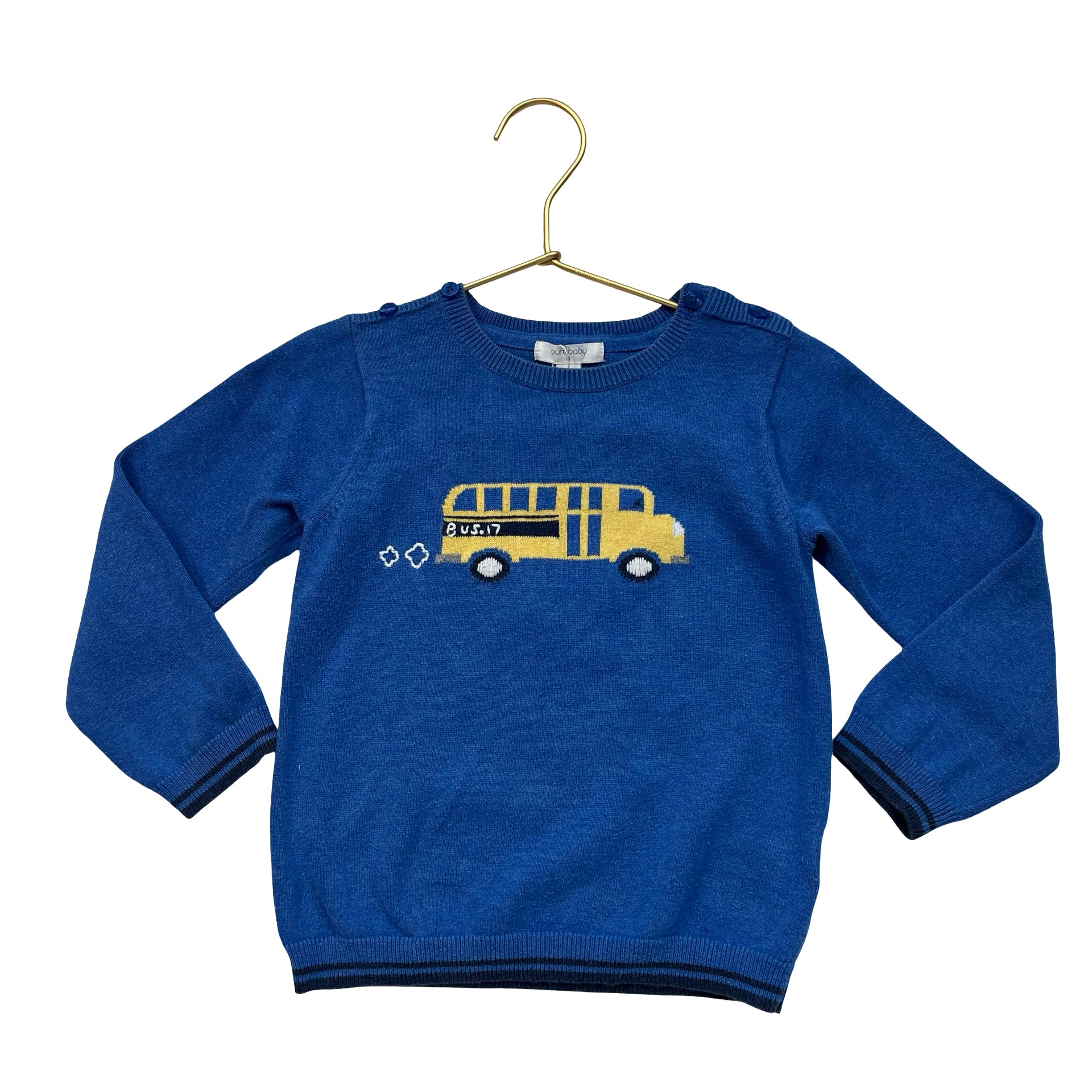 Purebaby Blue & Yellow School Bus Cotton Sweater - Size 4