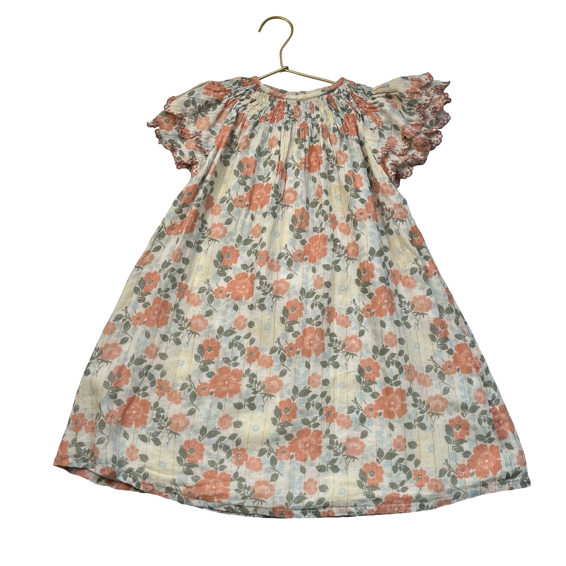 Louis Louise Ivory & Peach Floral & Metallic Striped Dress - Size 6