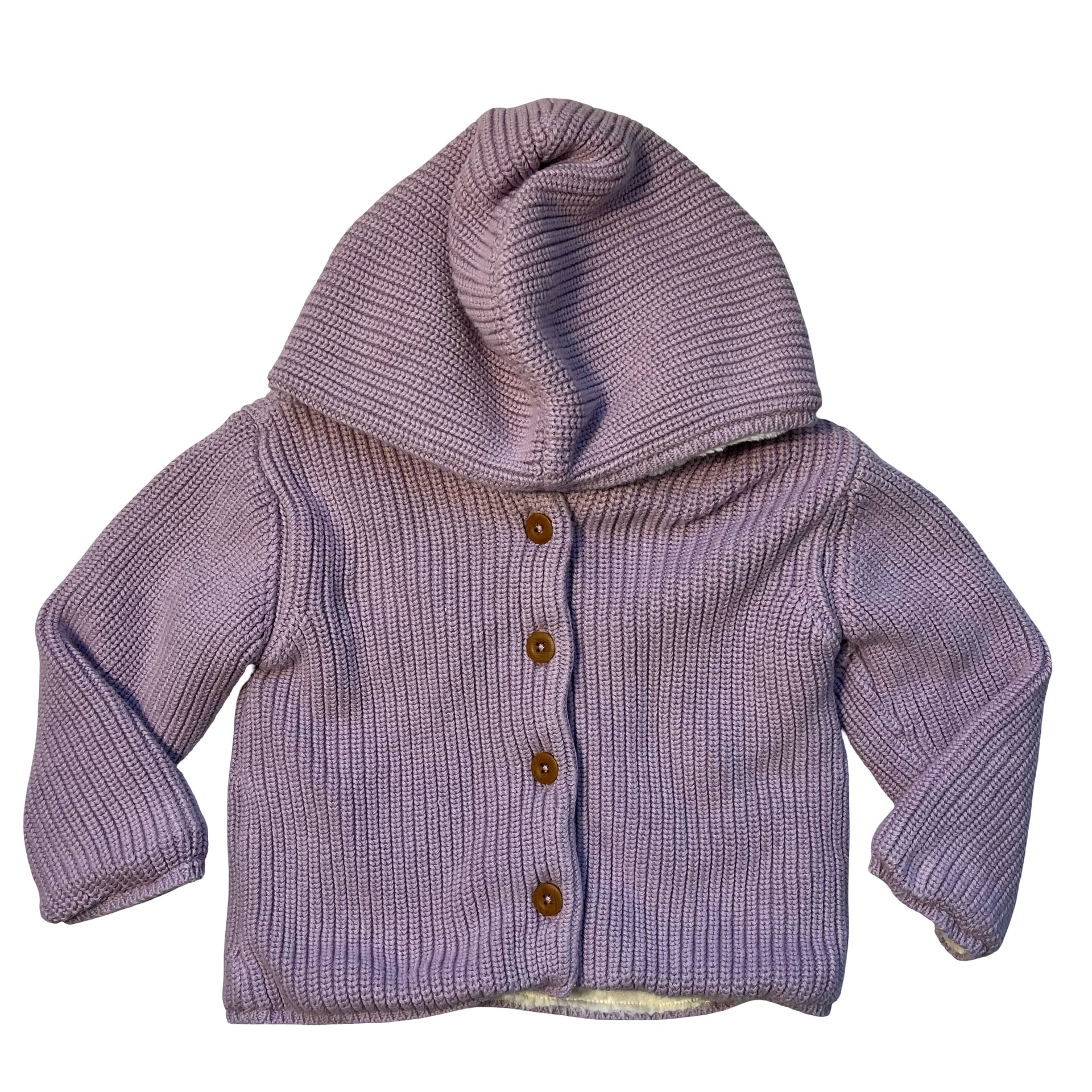Nordstrom Faux-Fur Lined Lavender Hooded Cardigan Sweater - Size 18 Mo