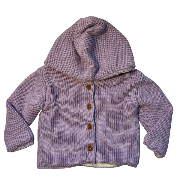 Nordstrom Faux-Fur Lined Lavender Hooded Cardigan Sweater - Size 18 Mo