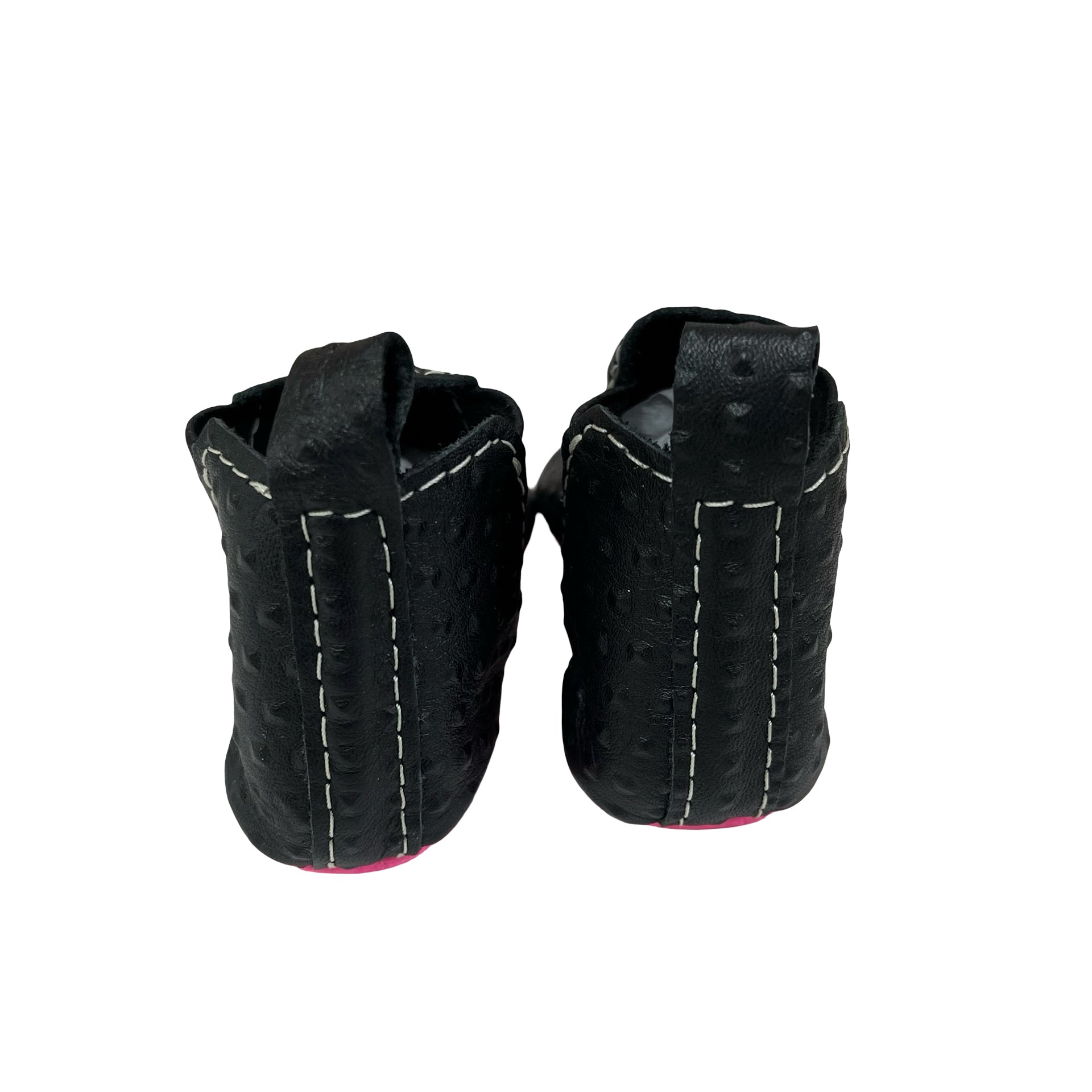 Freshly Picked Black & Neon Pink Leather Soft-Sole Booties - Size 3