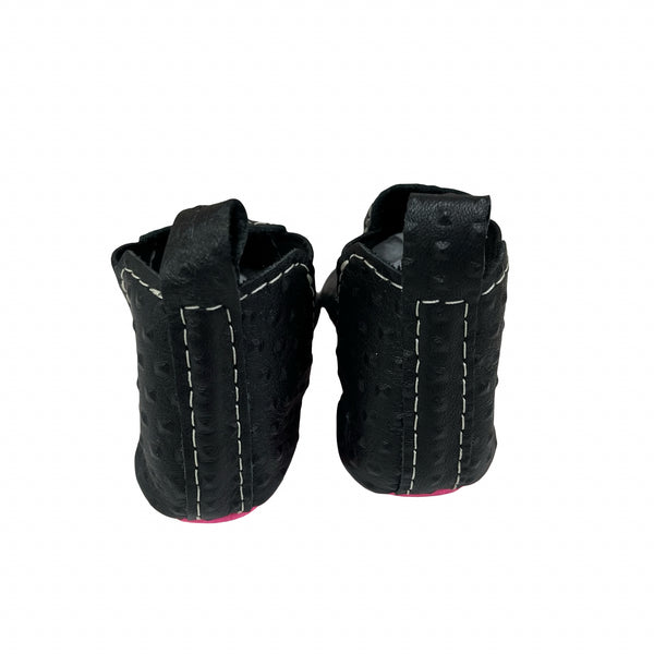 Freshly Picked Black & Neon Pink Leather Soft-Sole Booties - Size 3