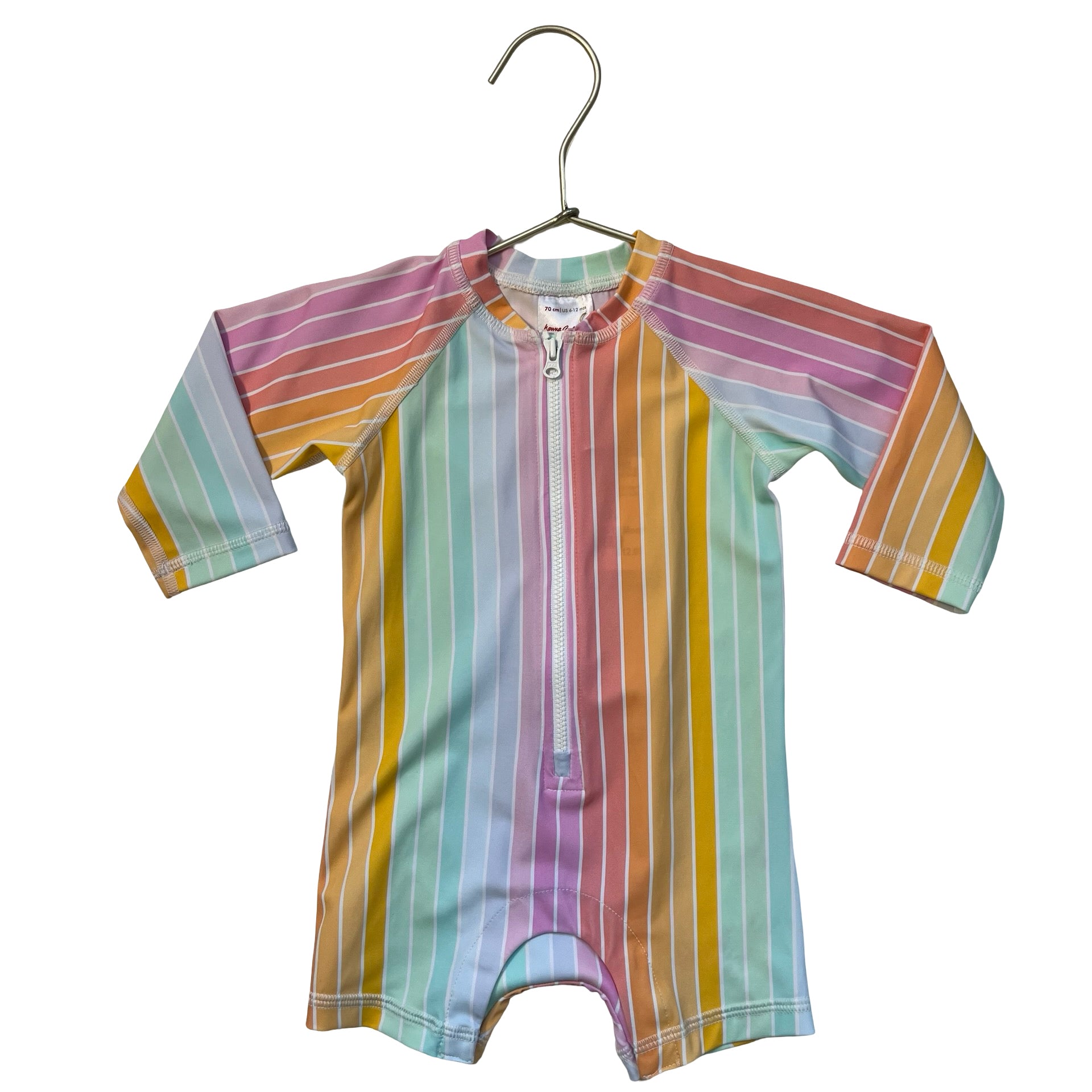 Hanna Andersson Pastel Rainbow Striped Swim Suit Romper - Size 6-12 Mo