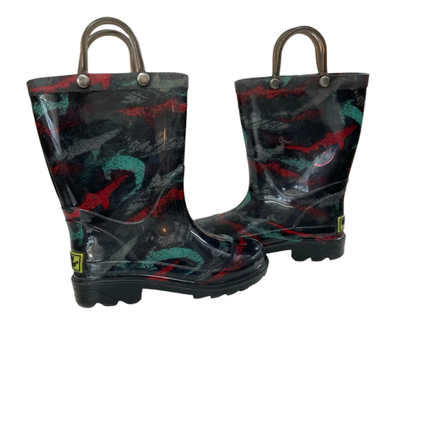 Western Chief Black & Multi-Color Shark Pattern Rain Boots - Size 9