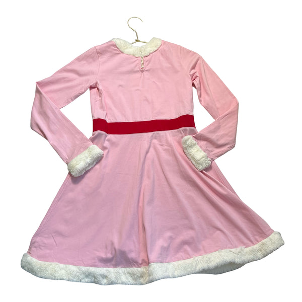 Hanna Andersson x Elf Pink & Ivory Faux Fur Trim Dress - Size 10