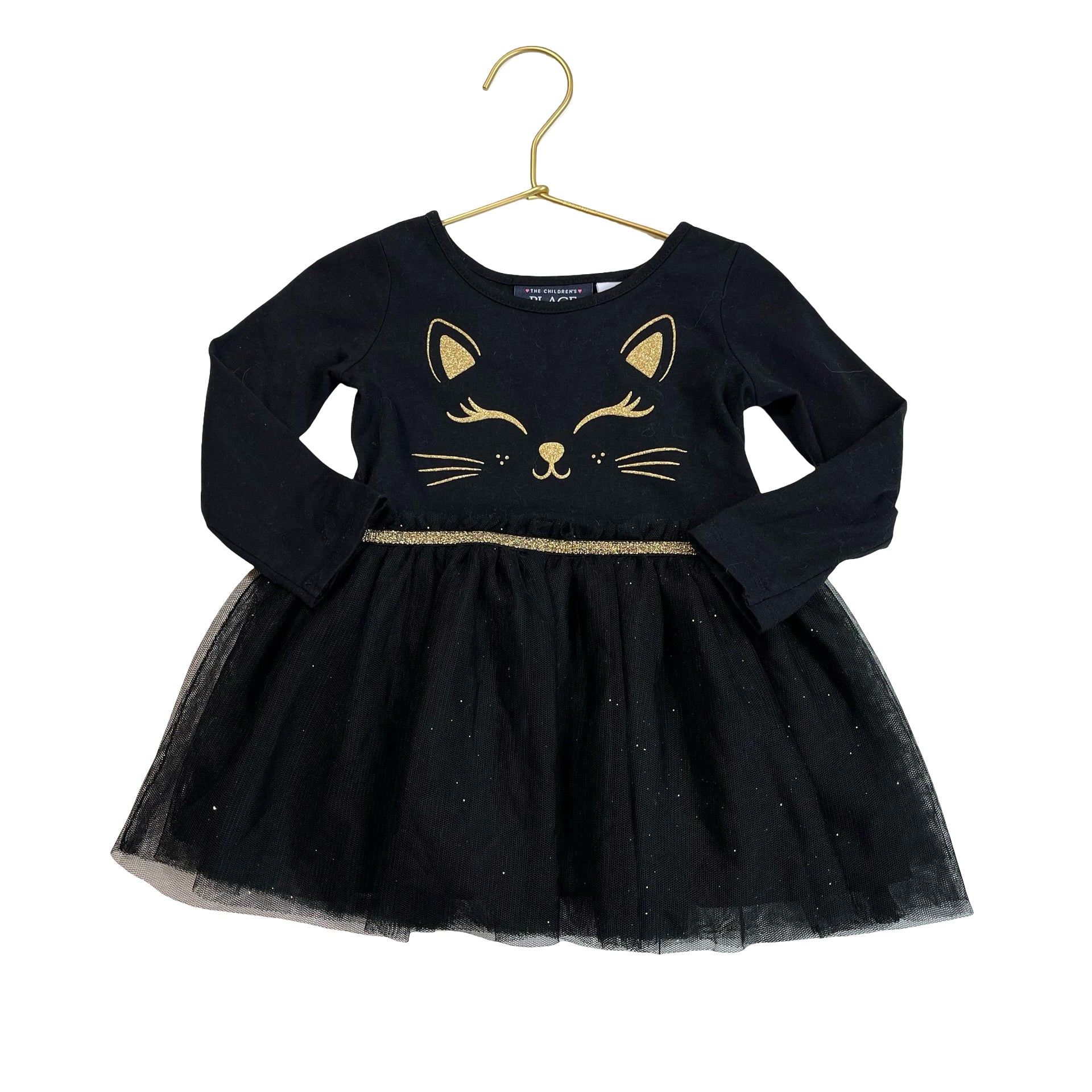 Children's Place Black & Gold Glitter Cat Tulle Skirt Dress - Size 12-18 Mo