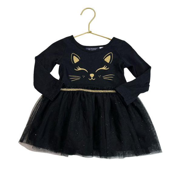 Children's Place Black & Gold Glitter Cat Tulle Skirt Dress - Size 12-18 Mo