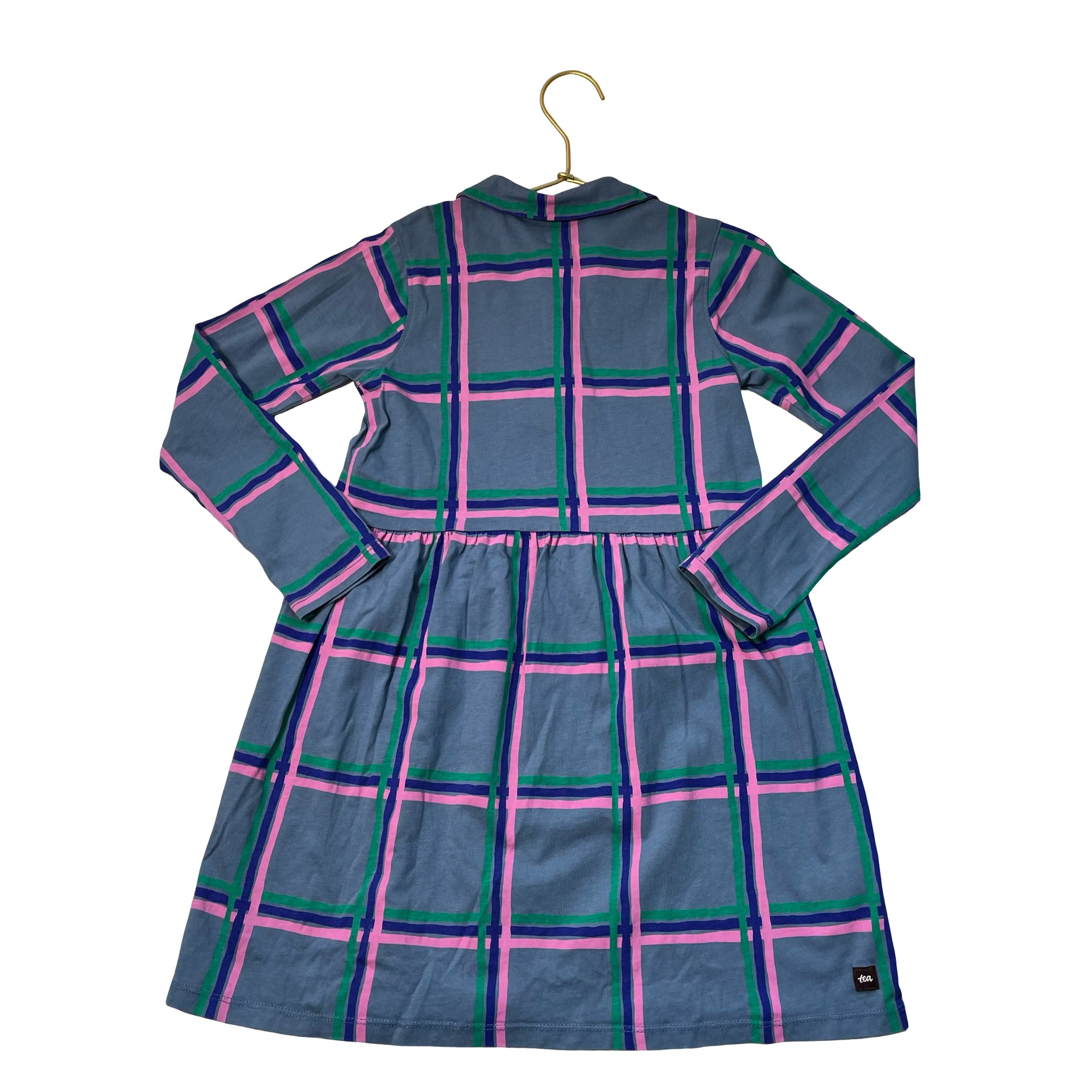 Tea Collection Blue, Pink, Green, Purple Plaid Print Shirt Dress - Size 6