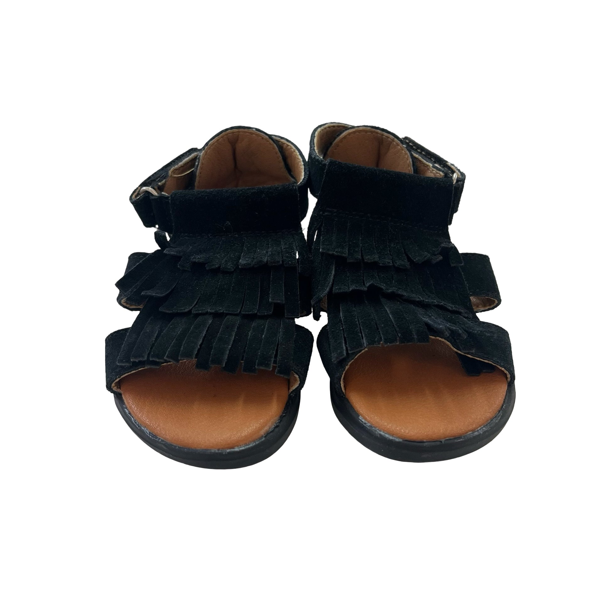 Muyguay Black Faux Suede Fringe Sandals - Size 22 (6)