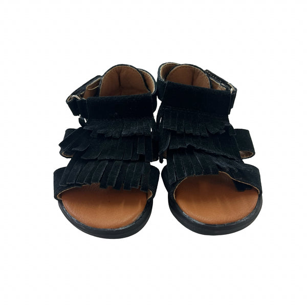 Muyguay Black Faux Suede Fringe Sandals - Size 22 (6)