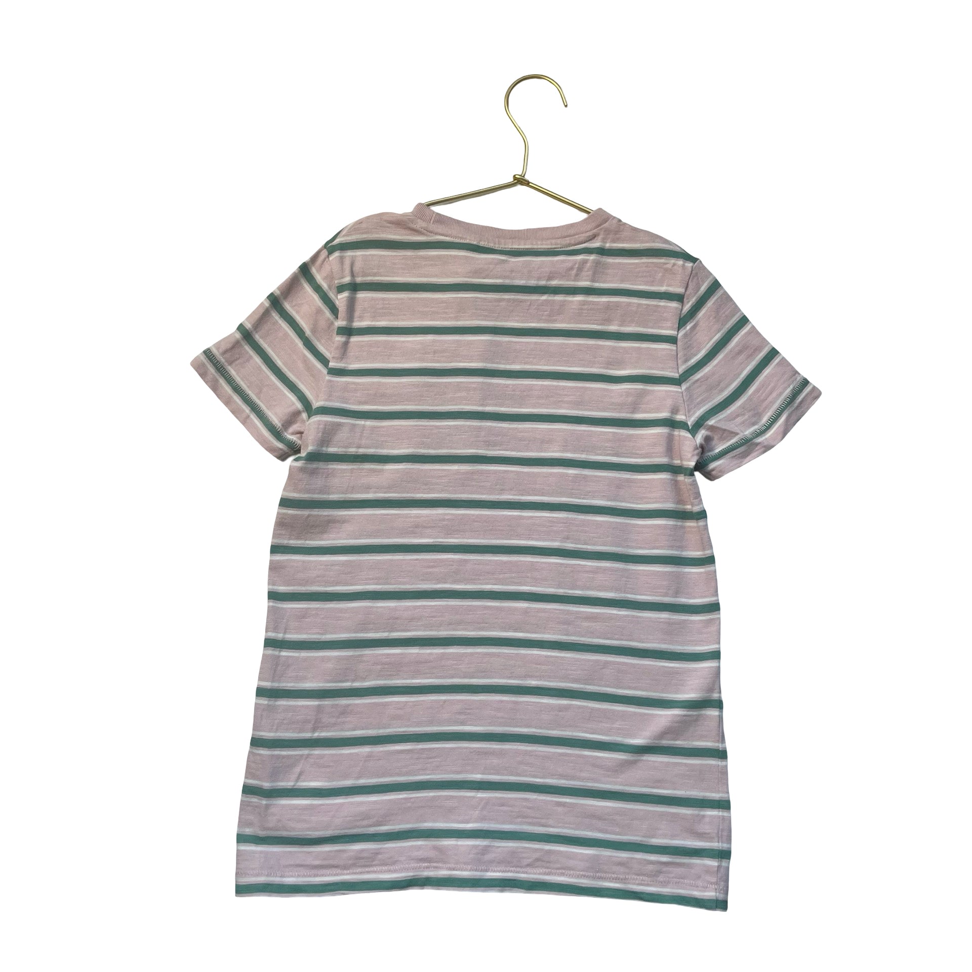 Boden Pink, Green, White Striped Pocket T-Shirt - Size 7-8Y