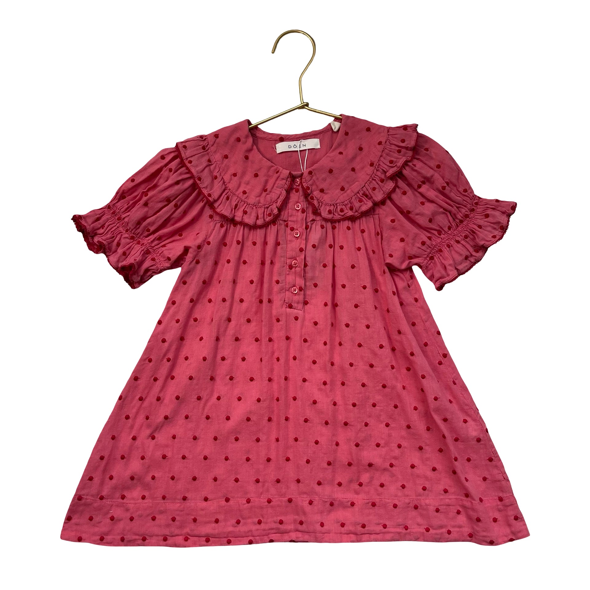 Doen Pink Embroidered Dot Dress - Size 4