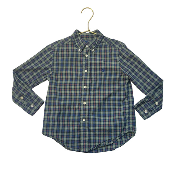 Ralph Lauren Green & Navy Plaid Button Down Shirt - Size 4