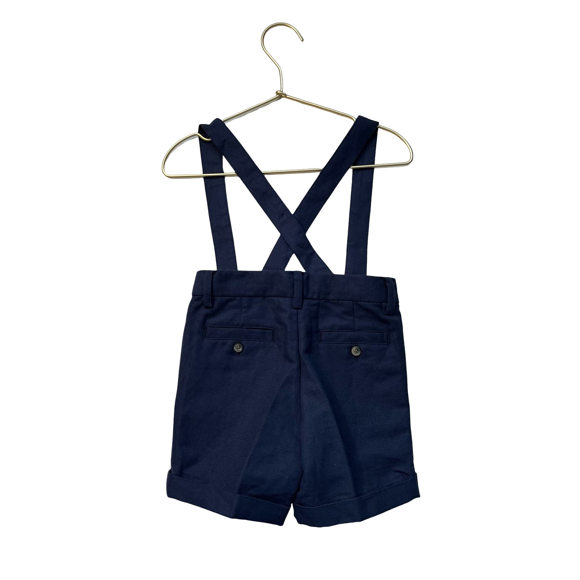 Janie and Jack Navy Linen-Cotton Suspender Shorts - Size 2T