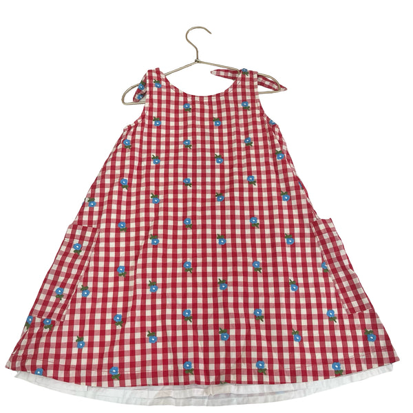 Hanna Andersson Red Check Embroidered Flower Dress - Sizde 6-7