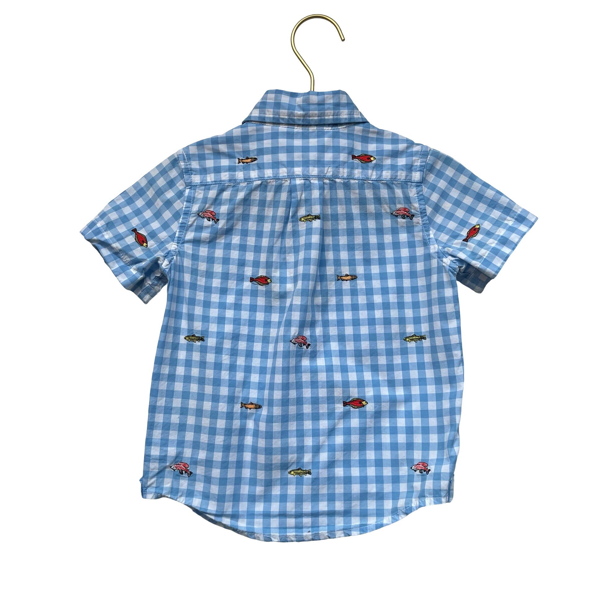 Janie and Jack Blue C heck Embroidered Fish Button Down Shirt - Size 2T