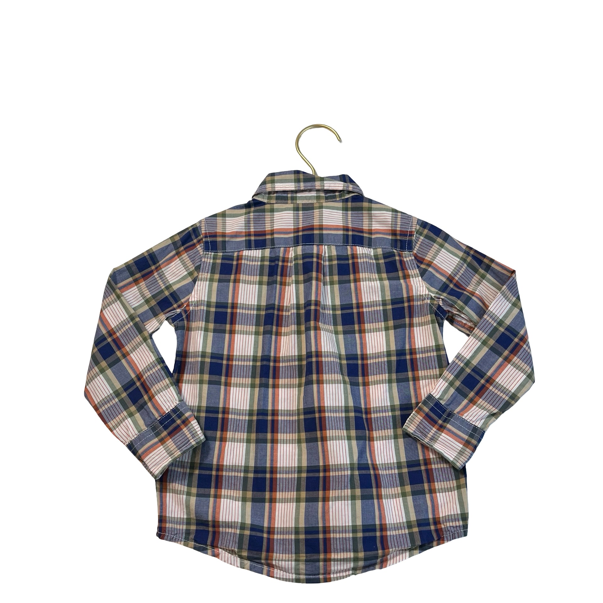 Janie and Jack Ivory, Blue, Green, Orange Plaid Button Down Shirt - Size 2T