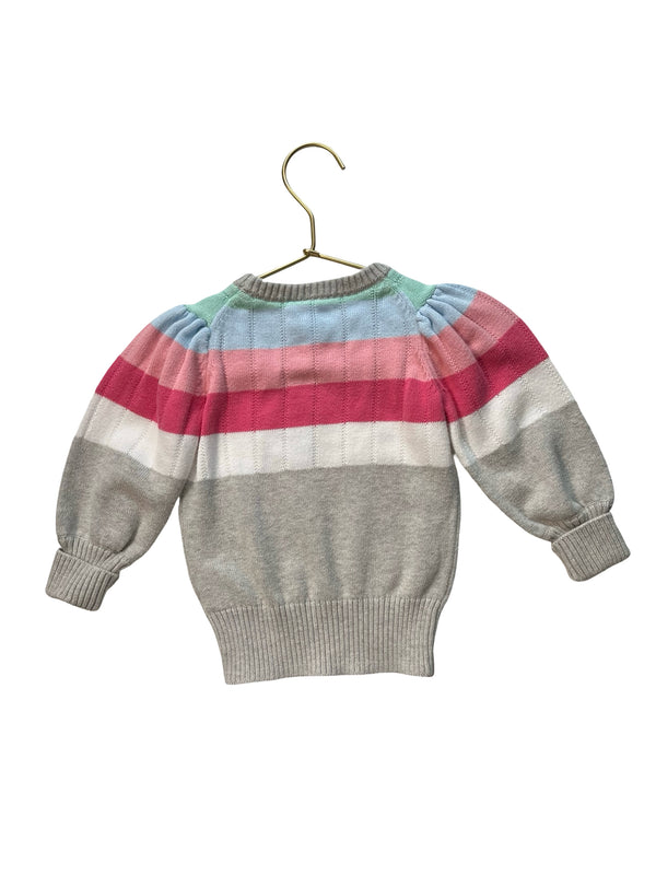 Janie and Jack Gray & Pastel Striped Cotton Sweater - Size 18-24 Mo