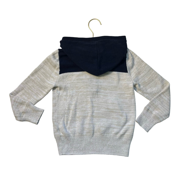 Crewcuts Tan & Navy Quarter-Zip Hooded Cotton Sweater - Size 4-5