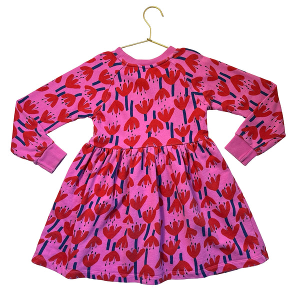 Hanna Andersson Pink & Red Flower Print Sweatshirt Dress - Size 6-7