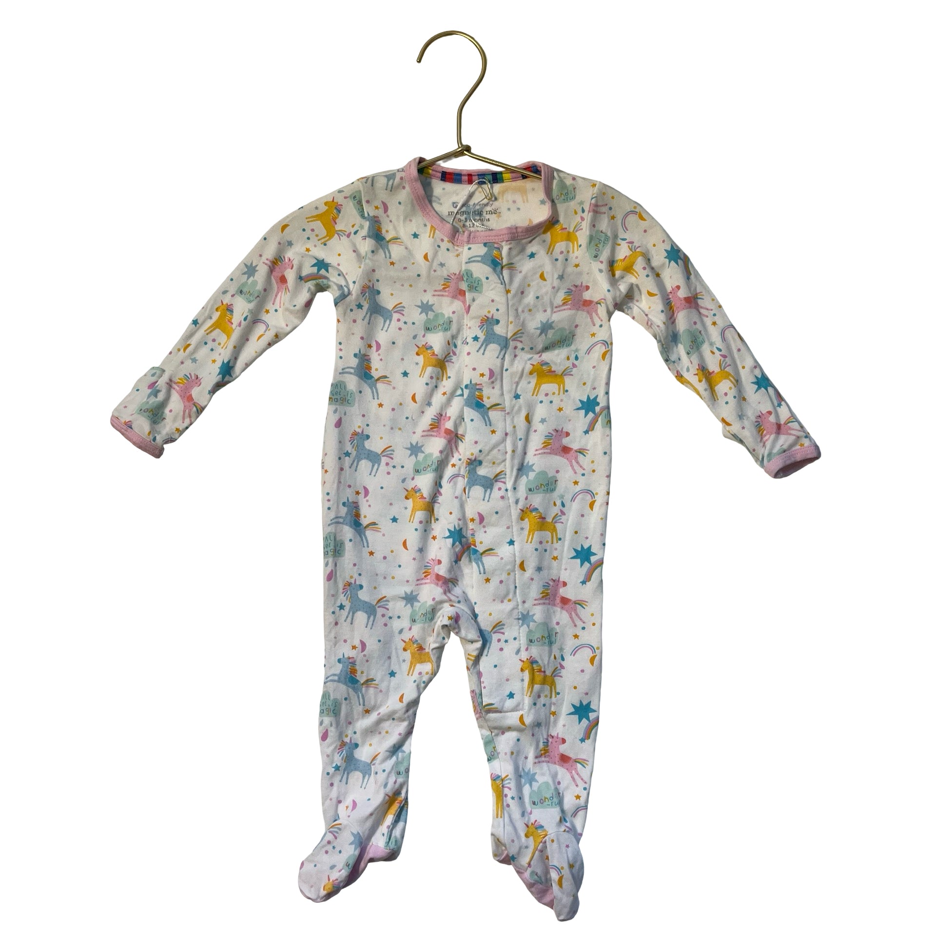 Magnetic Me Ivory & Pastel Unicorn Print Footie PJS - Size 0-3 Mo