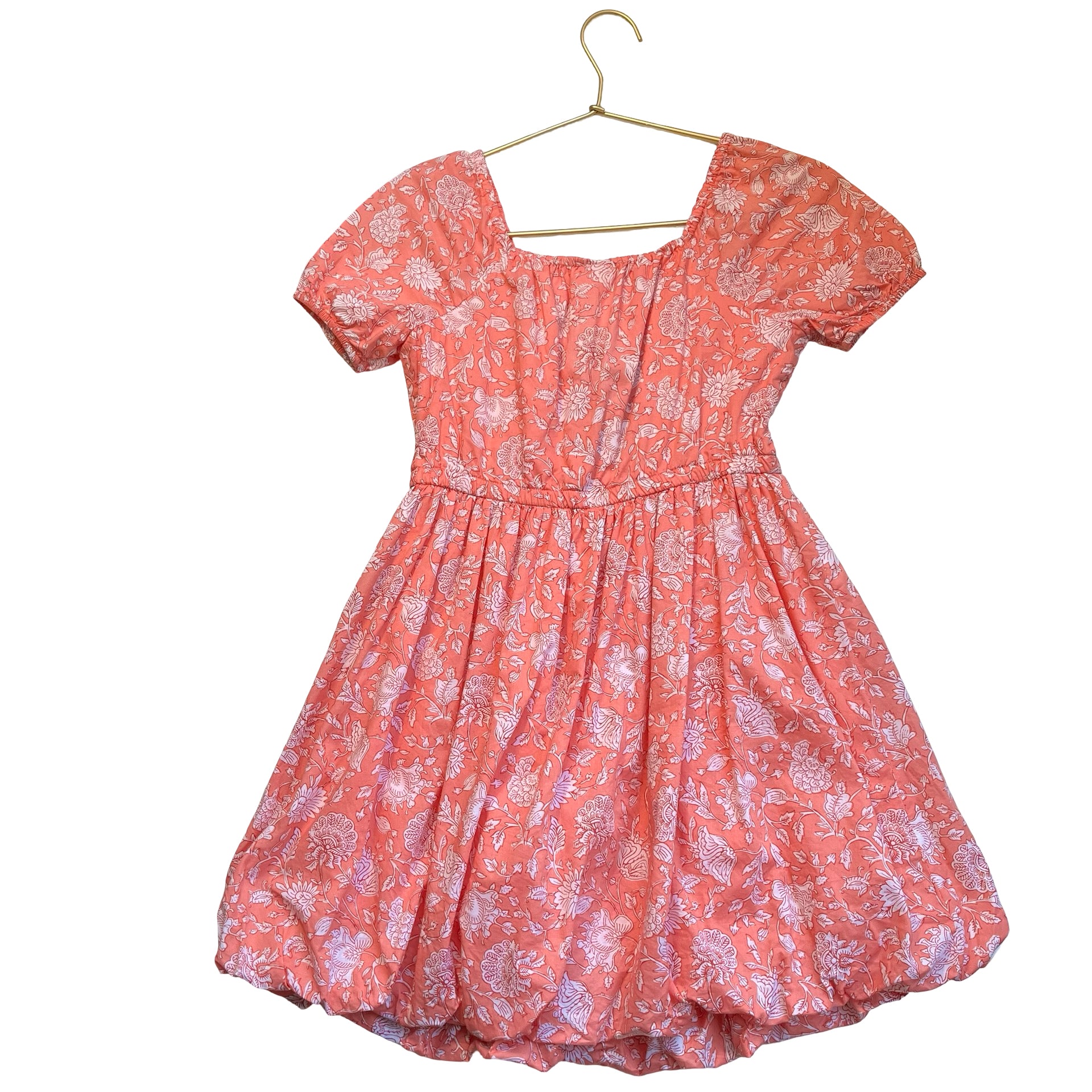 Crewcuts Coral Flower Print Bubble-Hem Dress - Size 10