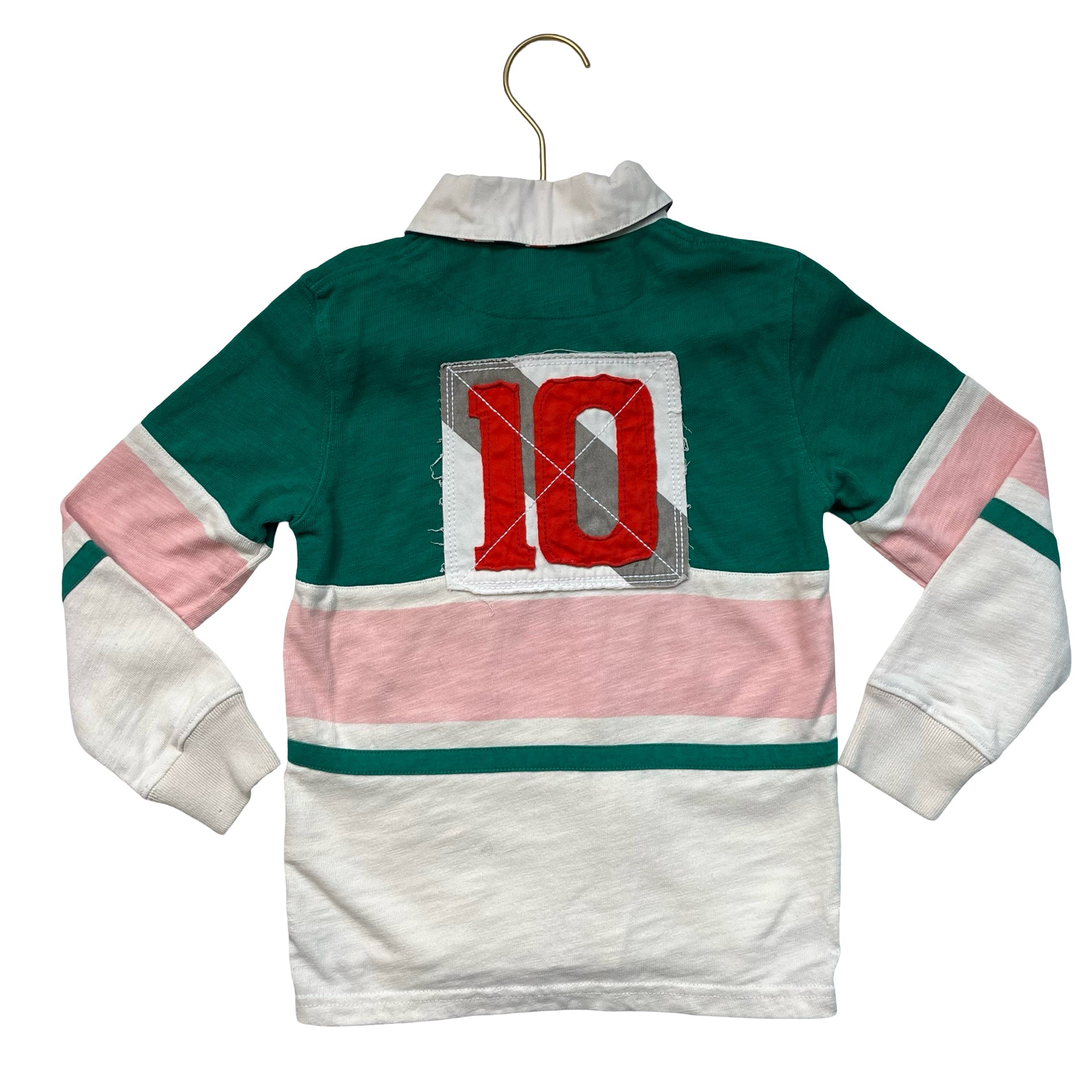 Mini Boden Green, Ivory, Pink Striped Rugby Shirt - Size 5-6Y