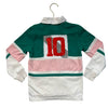 Mini Boden Green, Ivory, Pink Striped Rugby Shirt - Size 5-6Y
