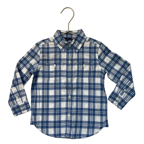 Janie and Jack Blue & White Plaid Brushed Cotton Button Down Shirt with Tags - 2