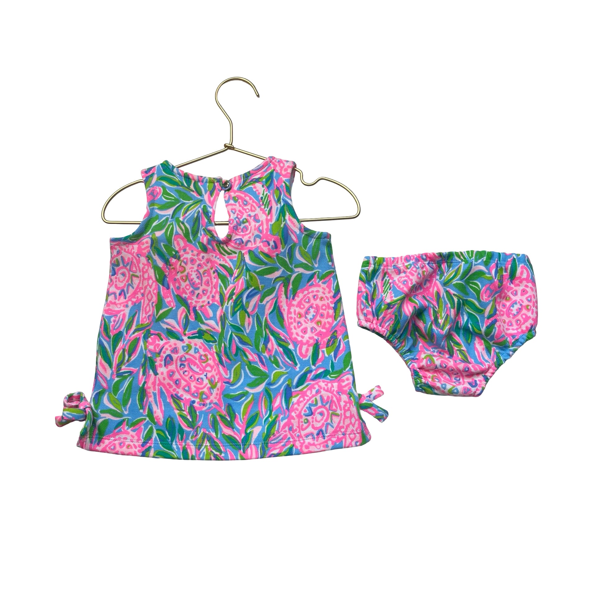 Lilly Pulitzer Colorful Tropical Turtle Print Dress & Bloomers - Size 6-12 Mo